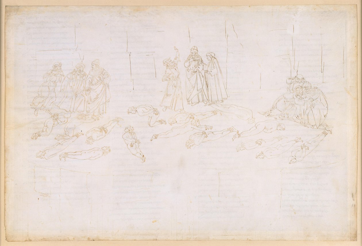 La Divina Commedia, Purgatorio XXI. Purgatorion viides kehä: ahneiden ja tuhlaajien katumus; Statiuksen esiintyminen tekijältä Sandro Botticelli