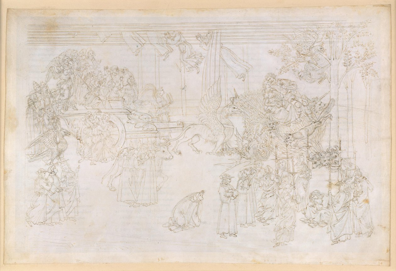 La Divina Commedia, Purgatorio XXXII. Maallinen paratiisi: Tietämyksen puu ja kirkon historiallinen kohtalo tekijältä Sandro Botticelli