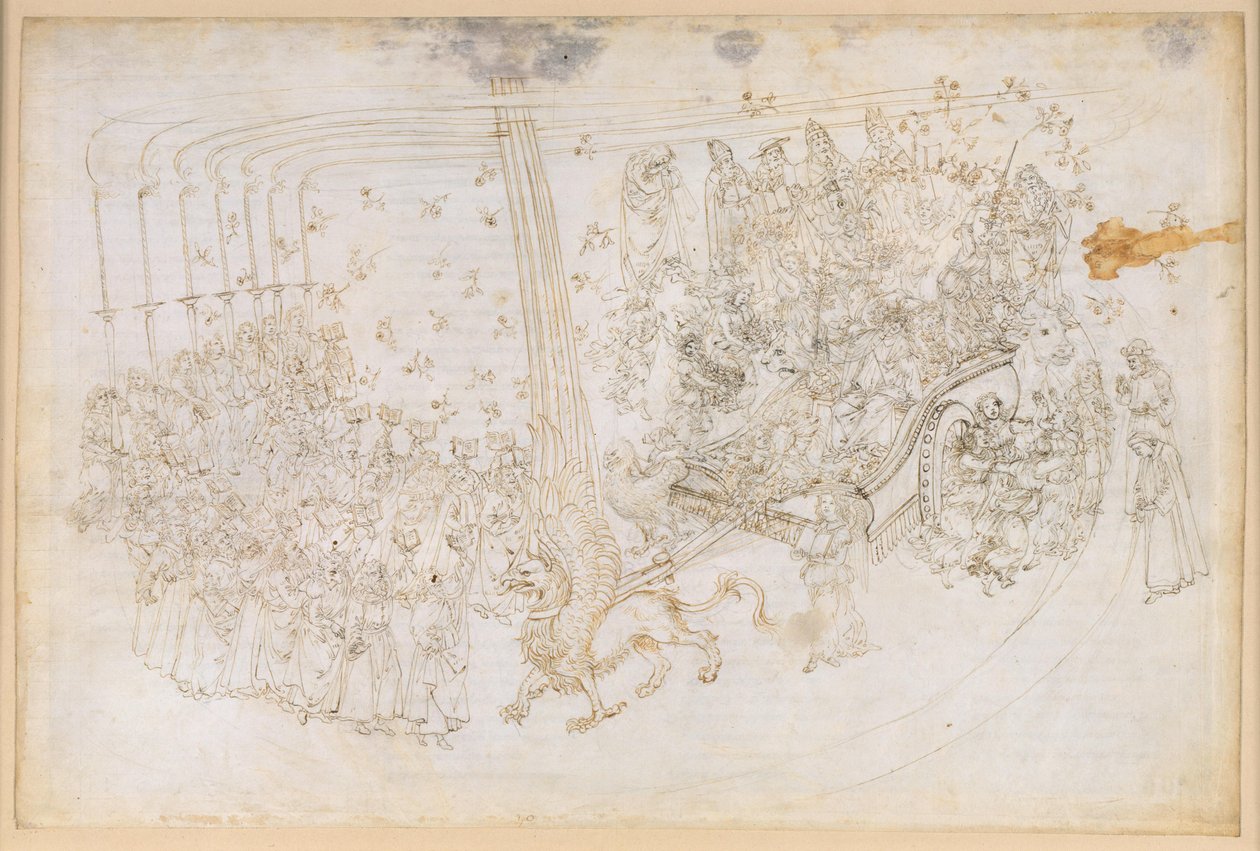 La Divina Commedia, Purgatorio XXX. Maallinen paratiisi: Beatrice voitonvaunussa tekijältä Sandro Botticelli
