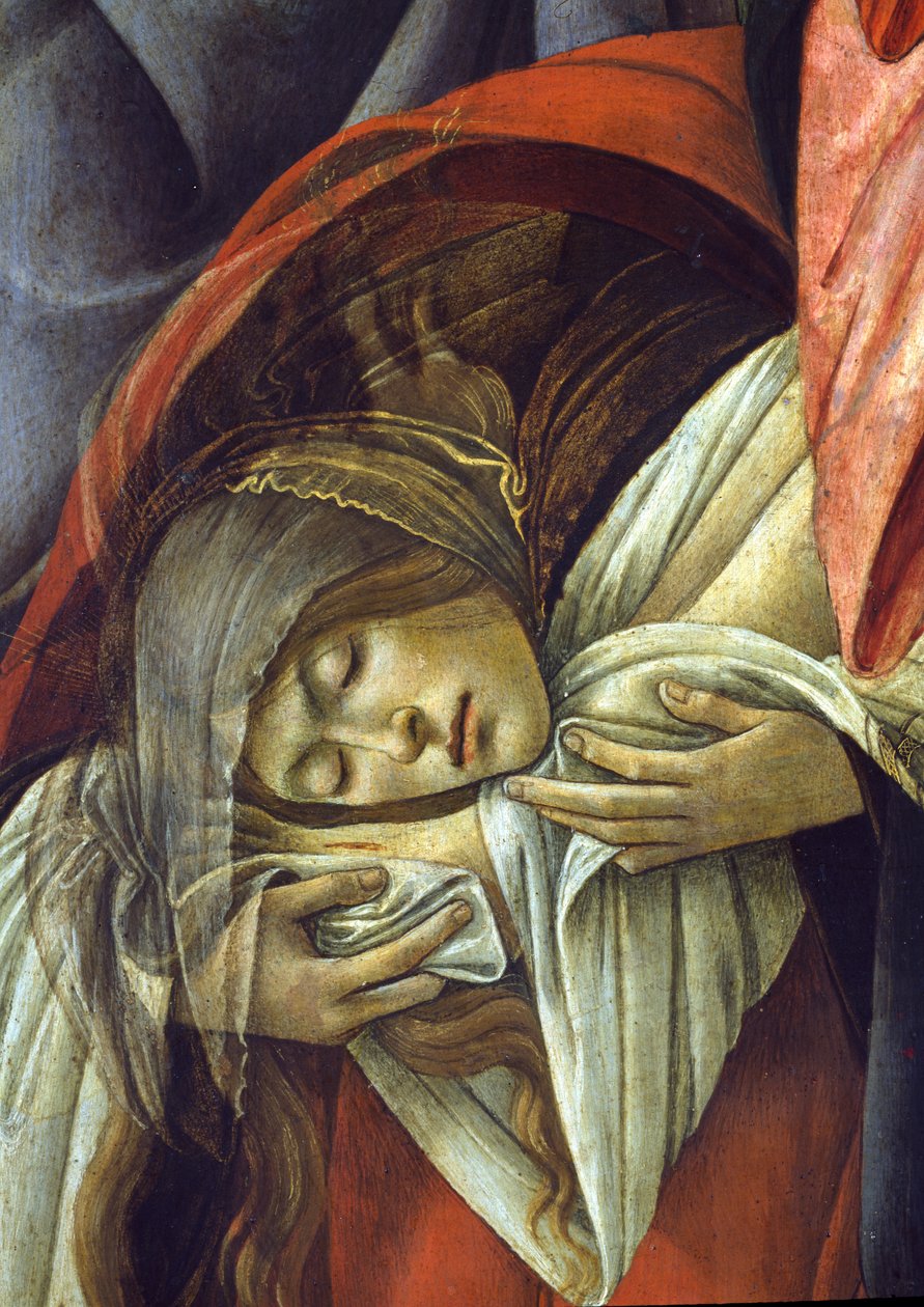 Valitusvirsi kuolleen Kristuksen yli, Maria Magdaleenan kuva, 1490-1500, yksityiskohta 44244:stä tekijältä Sandro Botticelli
