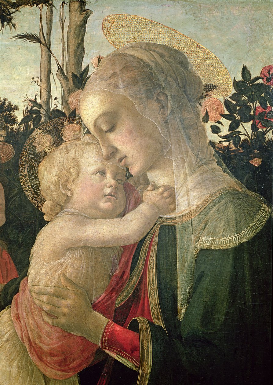 Madonna ja lapsi Johannes Kastajan kanssa, yksityiskohta Madonna ja lapsi -teoksesta, öljy paneelille, yksityiskohta kuvasta 93886. tekijältä Sandro Botticelli