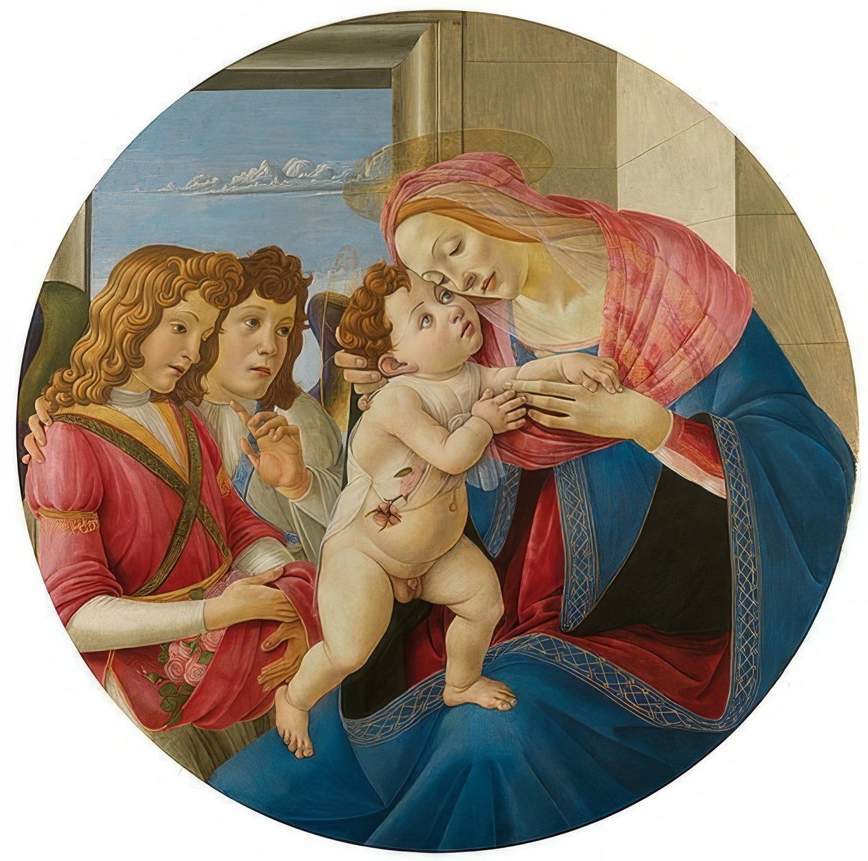 Madonna lapsen ja kahden enkelin kanssa. Noin 1490 tekijältä Sandro Botticelli