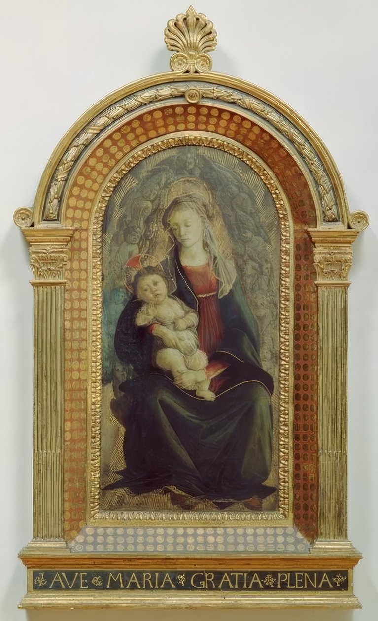 Maria lapsen kanssa enkelin kirkkaudessa tekijältä Sandro Botticelli