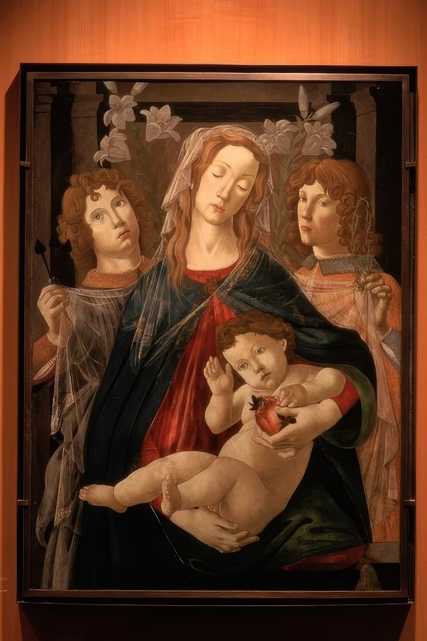 Maria lapsen ja kahden enkelin kanssa tekijältä Sandro Botticelli