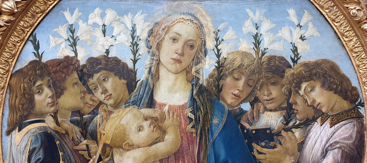 Maria lapsen kanssa ja laulavat enkelit tekijältä Sandro Botticelli