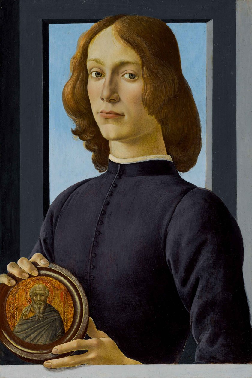 Muotokuva nuoresta miehestä, jolla on mitali kädessään tekijältä Sandro Botticelli