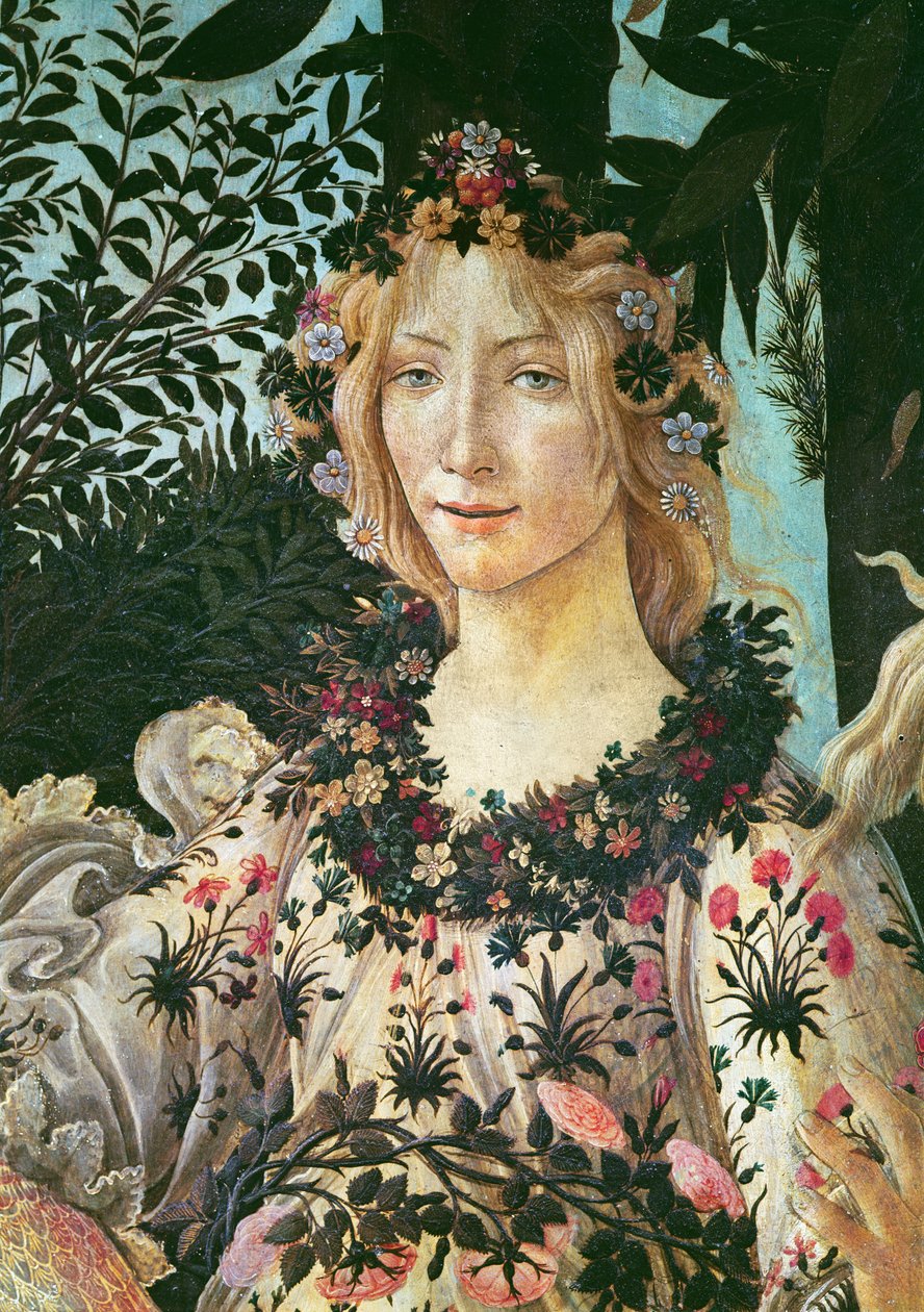 Primavera, yksityiskohta Florasta kevään hetkenä, 1478 tempera paneelissa tekijältä Sandro Botticelli