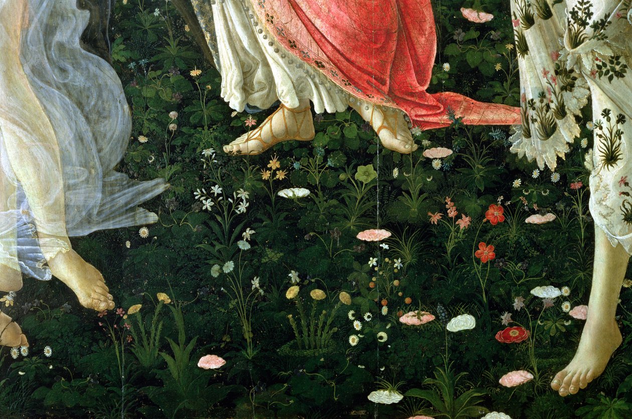 Primavera: yksityiskohta kukkia tempera paneelille tekijältä Sandro Botticelli