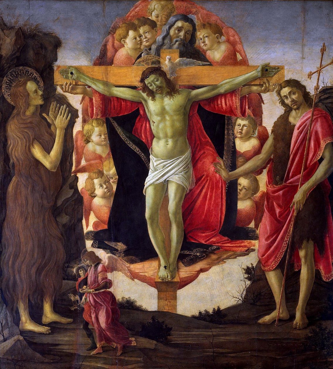 Pyhä kolminaisuus pyhien Johannes Kastajan, Maria Magdaleenan, Tobiaksen ja Rafaelin kanssa, 1491-1493. tekijältä Sandro Botticelli