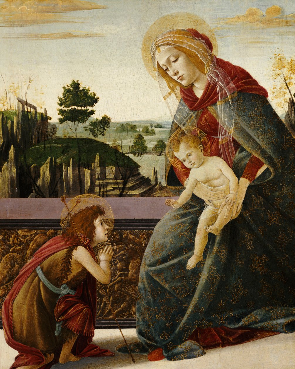 Madonna ja lapsi nuoren Johannes Kastajan kanssa maisemassa tekijältä Sandro Botticelli