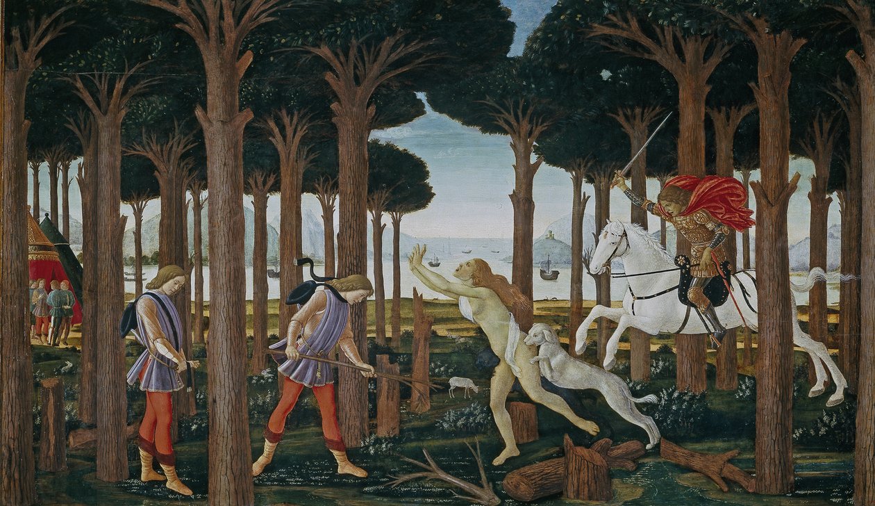 Nastagio degli Onestin tarina Ensimmäinen jakso, noin 1483 tekijältä Sandro Botticelli