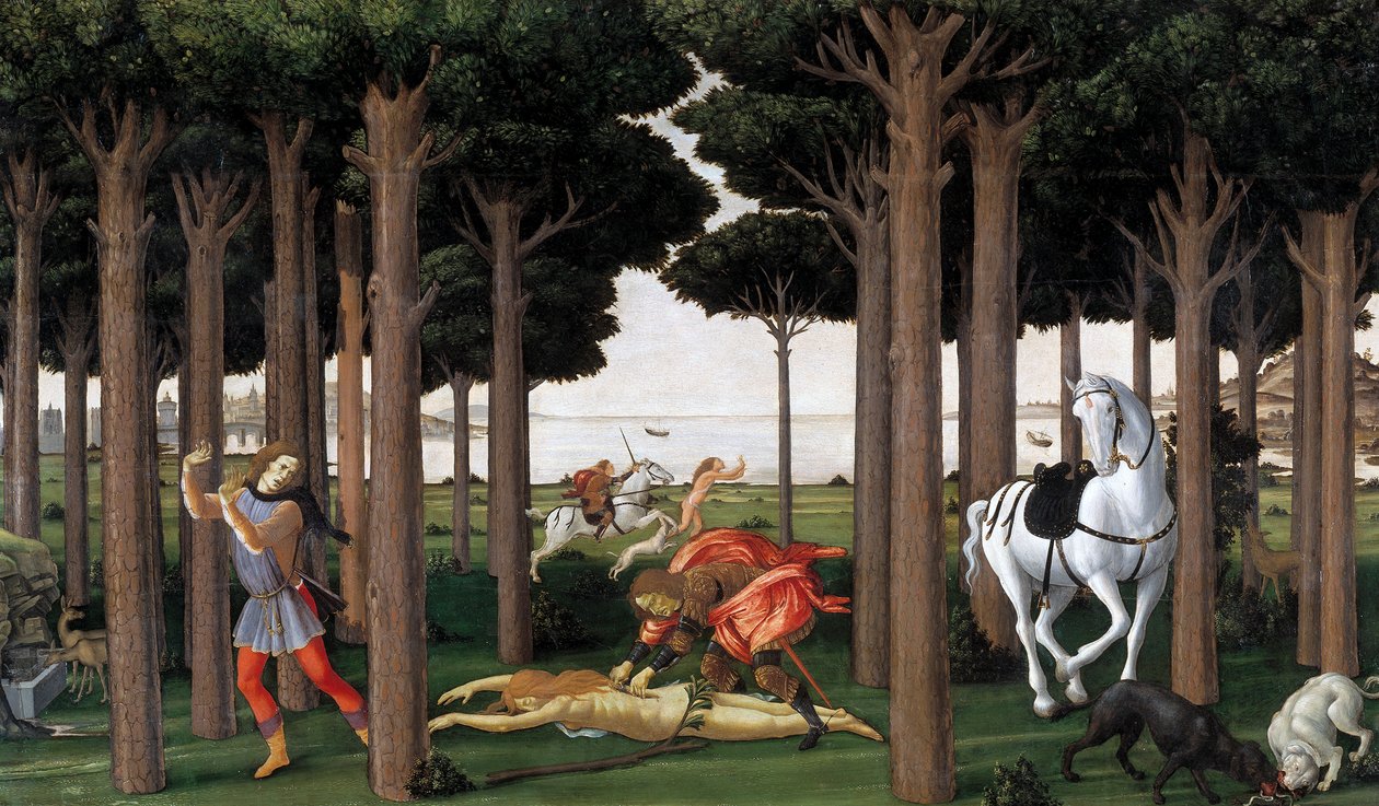 Nastagio degli Onestin tarina Toinen jakso, noin 1483 tekijältä Sandro Botticelli