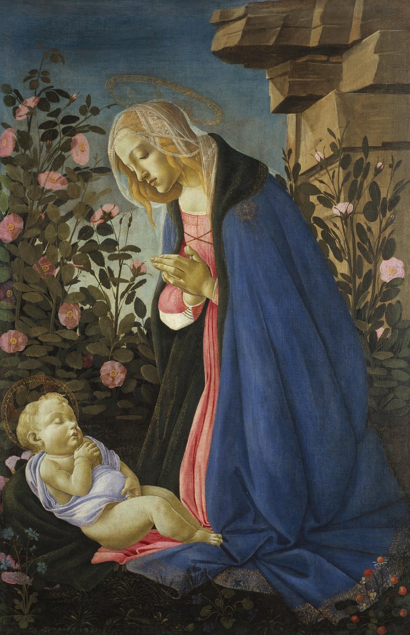 Neitsyt palvelee nukkuvaa Kristuksen lasta tekijältä Sandro Botticelli