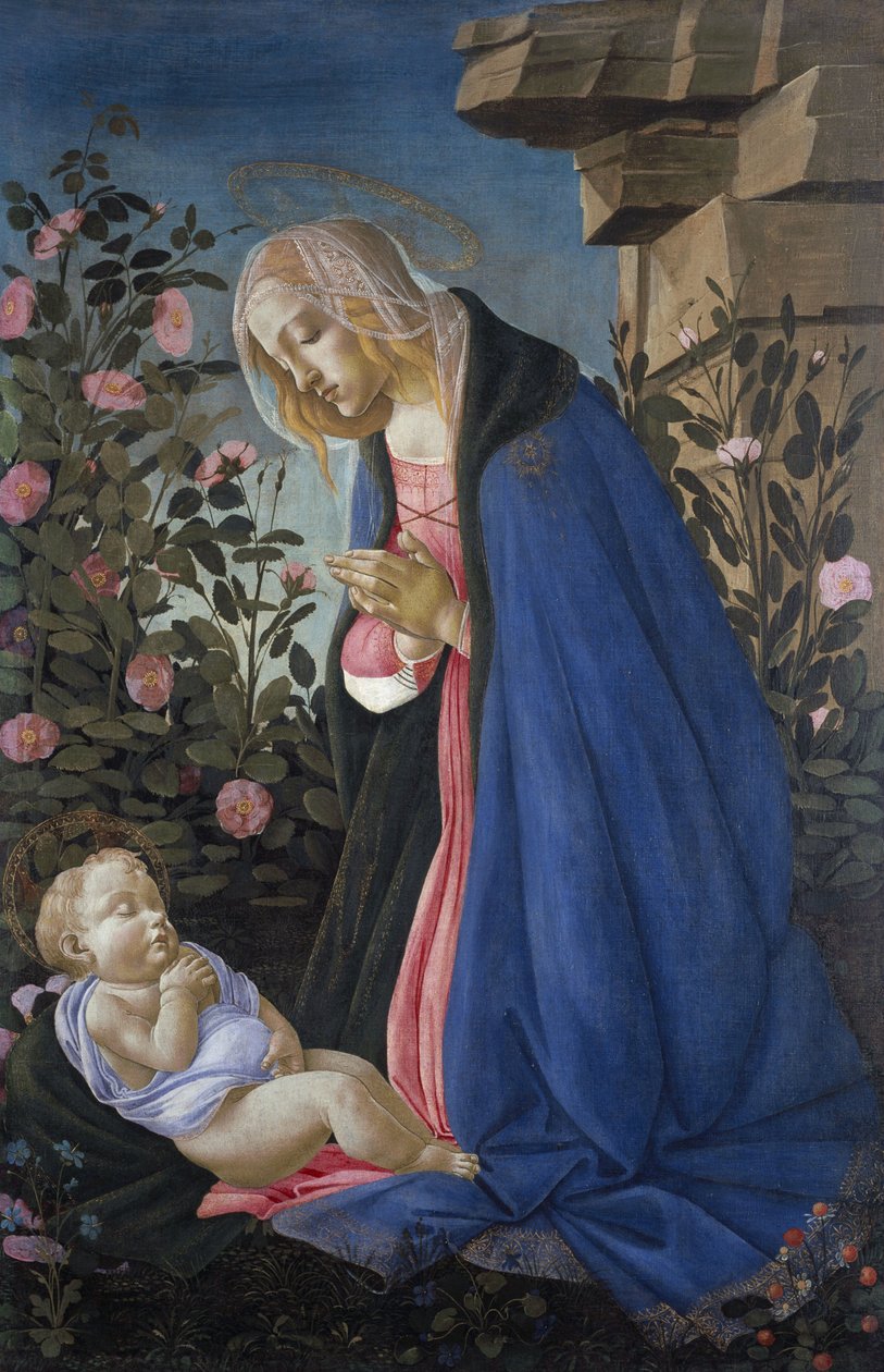 Neitsyt palvelee nukkuvaa Kristuksen lasta tekijältä Sandro Botticelli
