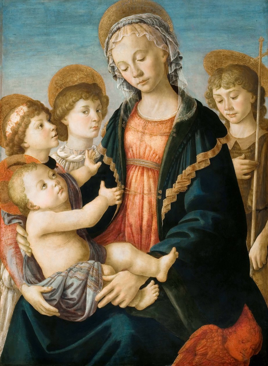 Neitsyt ja lapsi kahden enkelin kanssa ja nuori pyhä Johannes Kastaja, n. 1467. tekijältä Sandro Botticelli