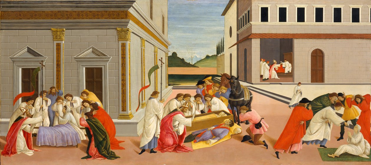 Pyhän Zenobiuksen kolme ihmettä, n. 1500. tekijältä Sandro Botticelli