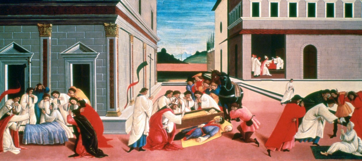 Pyhän Zenobiuksen kolme ihmettä, 1500-1505 tekijältä Sandro Botticelli