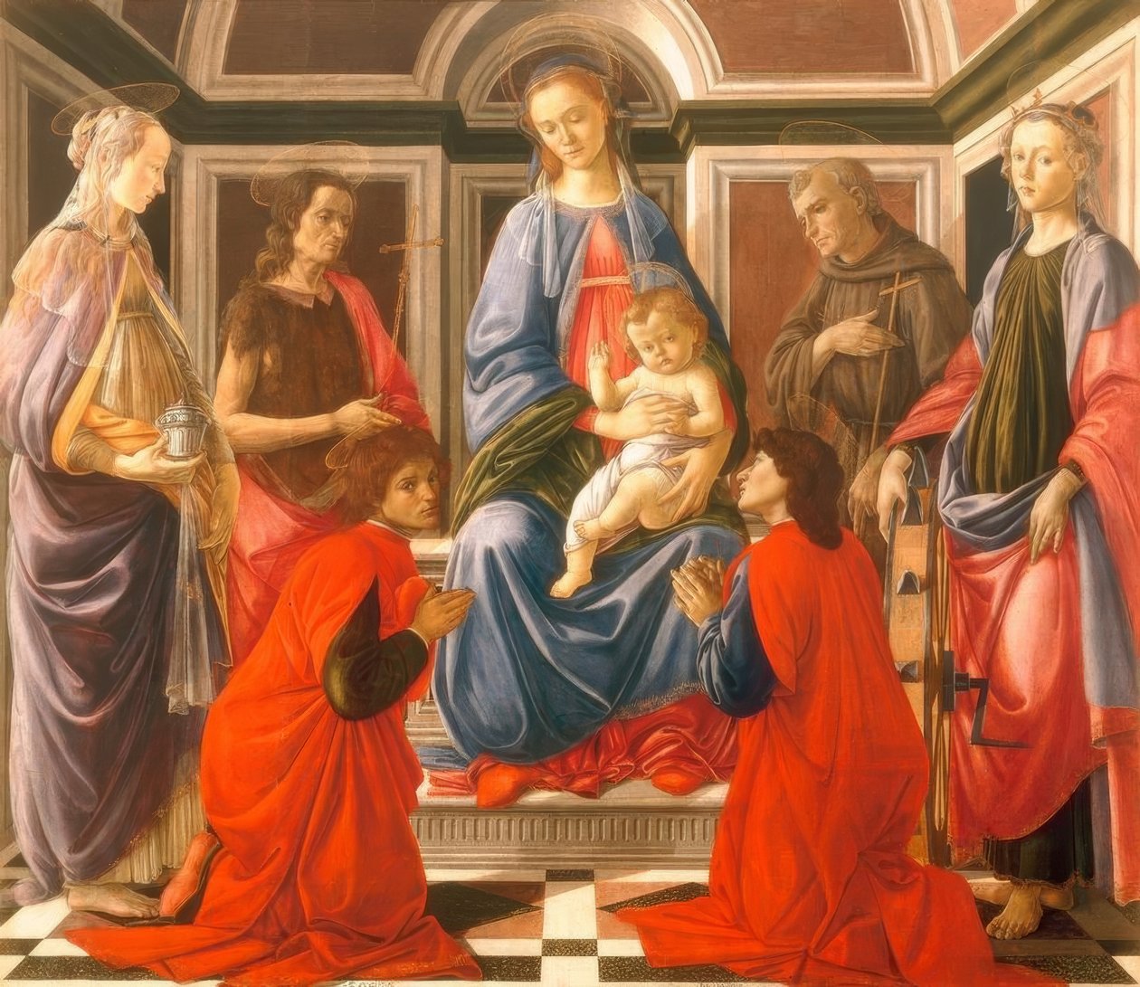 Thronende Madonna mit dem Kinde und tekijältä Sandro Botticelli