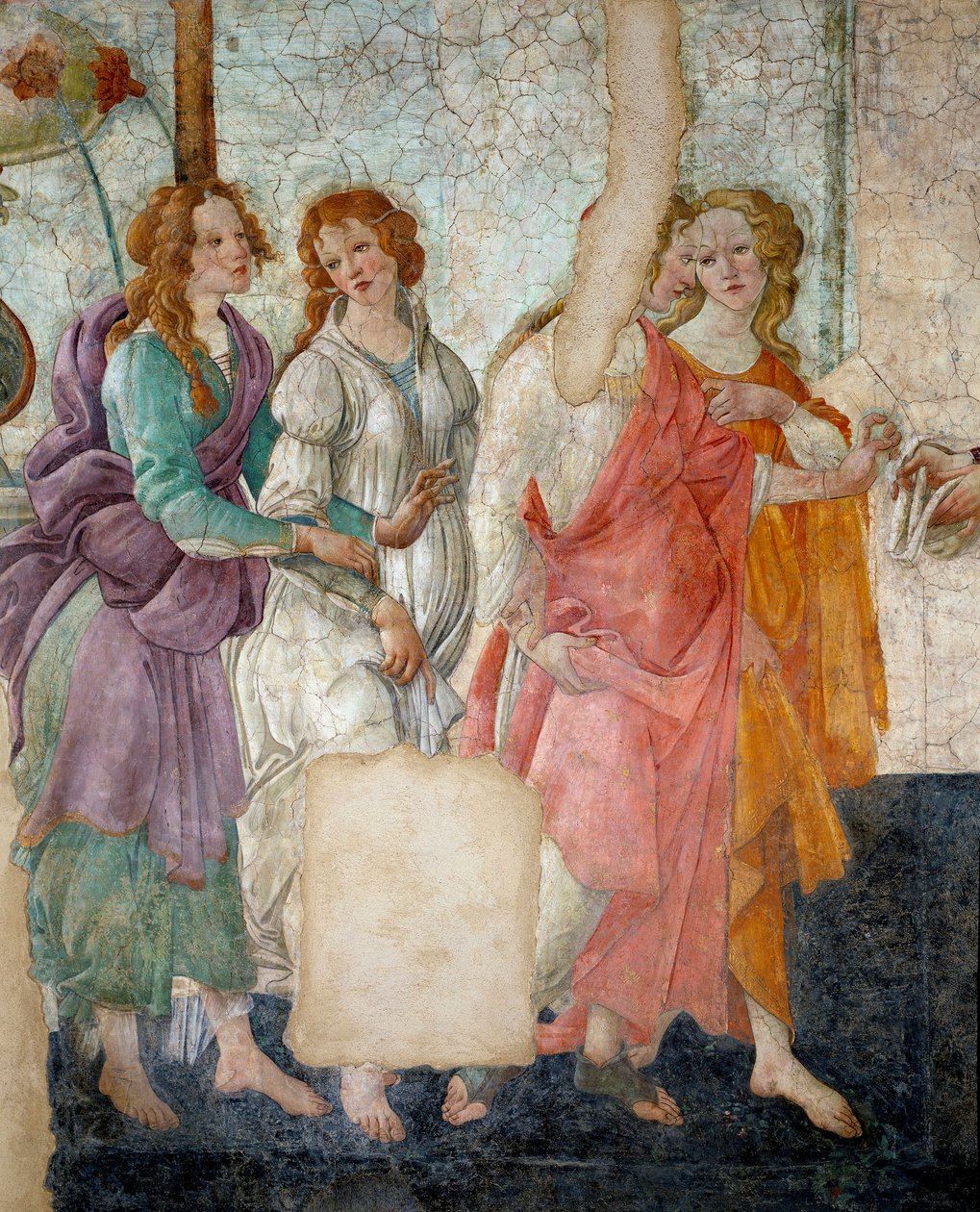 Venus ja armot tarjoavat lahjoja nuorelle Detail-tytölle, joka edustaa Gracesia. Fresko Villa Lemmistä. Sandro Botticellin maalaus tekijältä Sandro Botticelli