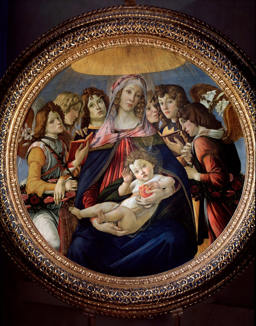 Neitsyt ja lapsi ja kuusi enkeliä sanoivat Madonna della Melagrana tai Melograno tekijältä Sandro Botticelli