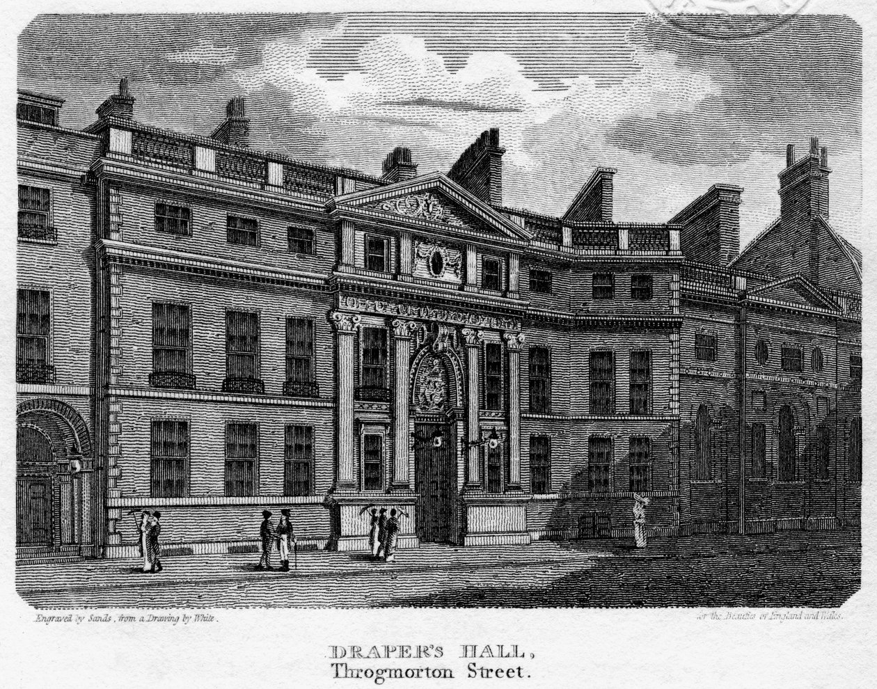 Drapers Hall, Throgmorton Street, Lontoon kaupunki, 1812. tekijältä Sands