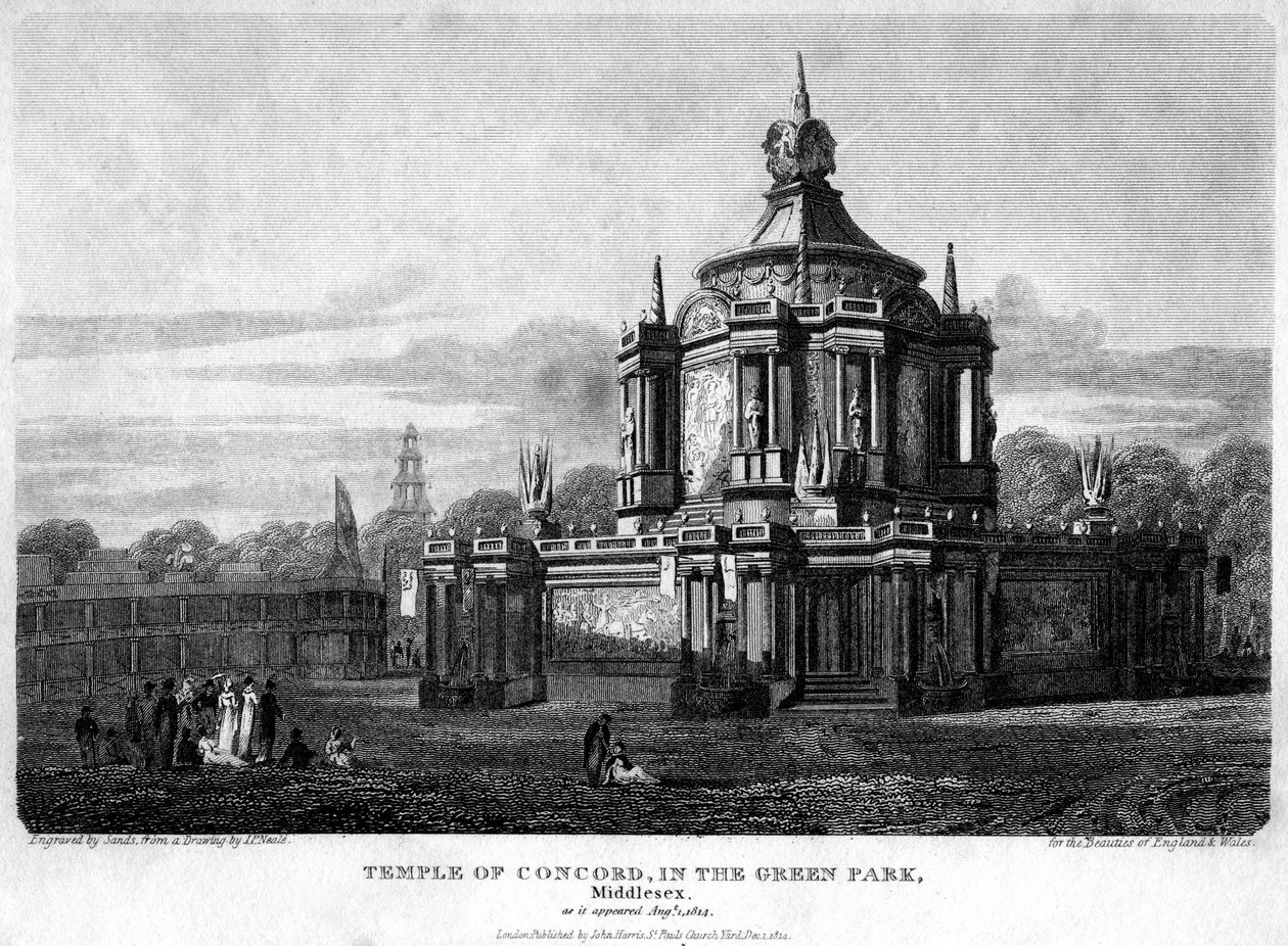 Concordin temppeli, Green Park, Westminster, Lontoo, 1814. tekijältä Sands