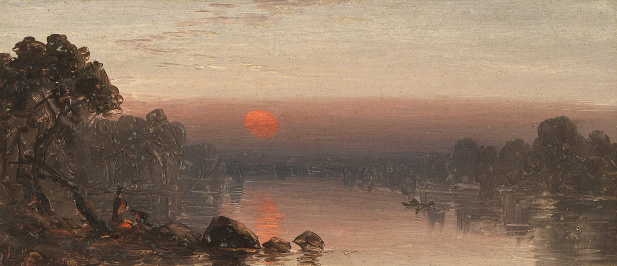 Intiaanit leirinuotiolla - Kuun nousu tekijältä Sanford Robinson Gifford