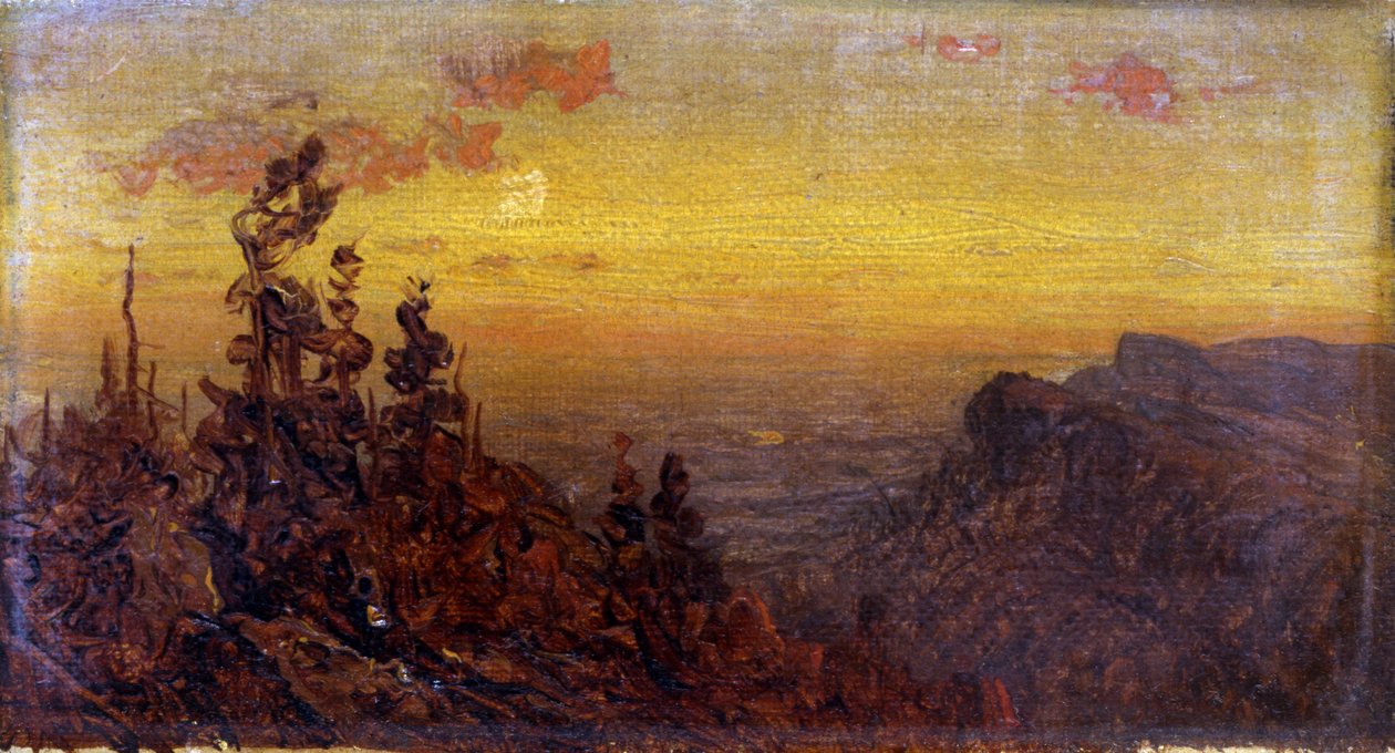 Intiaanit nuotiolla - Moon Rising, n.d. tekijältä Sanford Robinson Gifford