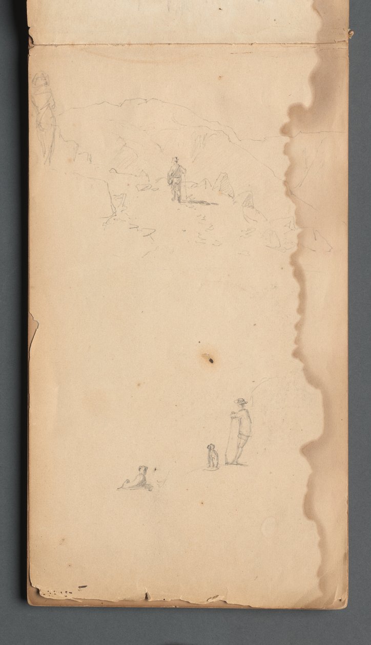Skizzenbuch, Seite 02: Figur in einer Landschaft mit Hund tekijältä Sanford Robinson Gifford