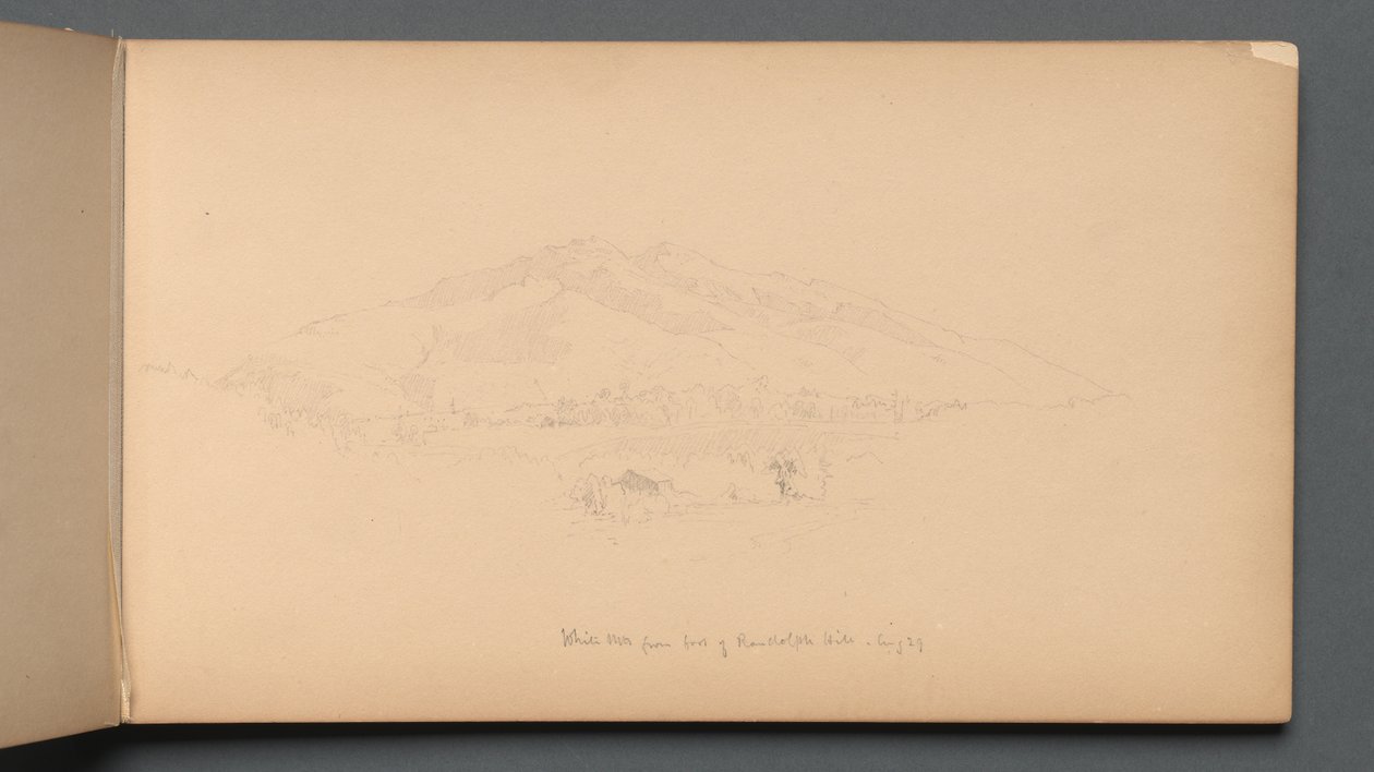 Luonnoskirja, sivu 12: Valkoiset vuoret Randolph Hillin juurelta, 1859. tekijältä Sanford Robinson Gifford