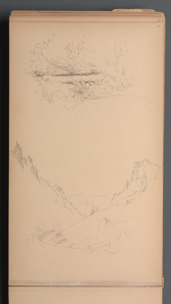 Luonnoskirja, sivu 15: Maisemat, Berliinin putoukset, 1859. tekijältä Sanford Robinson Gifford