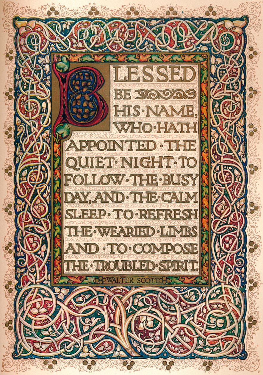 "Valaistu käsikirjoitus Walter Scottin Talismanin havainnollistamiseksi", n. 1830 tekijältä Sangorski and Sutcliffe