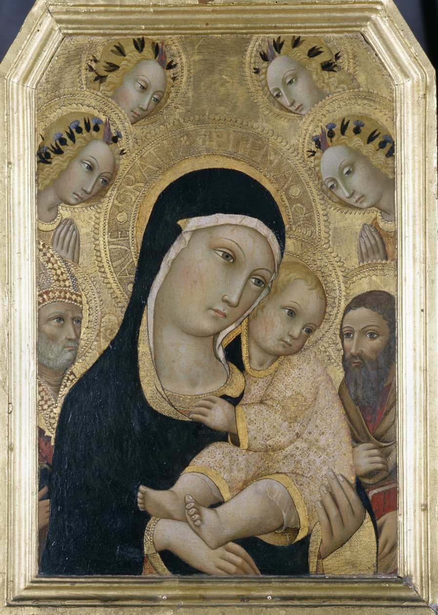 Madonna ja lapsi enkelien ja pyhien kanssa, n. 1450 (tempera poppelipuulla) tekijältä Sano di Pietro