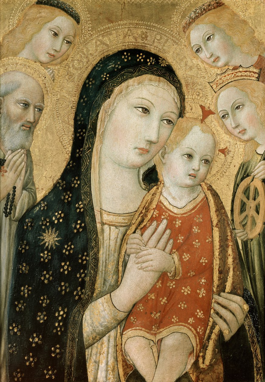 Madonna ja lapsi SS:n kanssa. Dominic ja Katariina Aleksandrialainen, 1400-luku tekijältä Sano di Pietro
