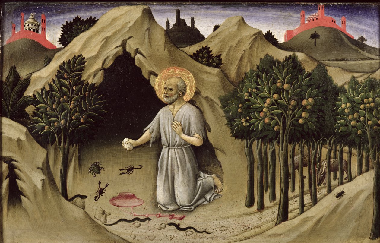 Pyhän Hieromuksen katumus, 1444 tekijältä Sano di Pietro