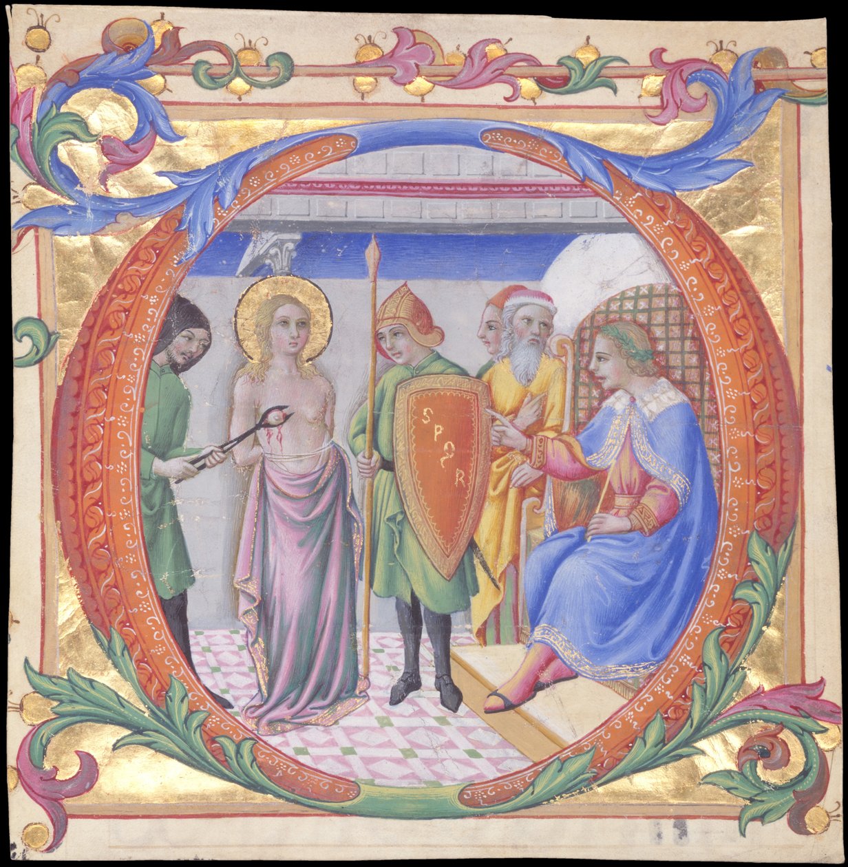 Pyhän Agathan marttyyrikuolema alkuvaiheessa D, n. 1470-73. tekijältä Sano di Pietro