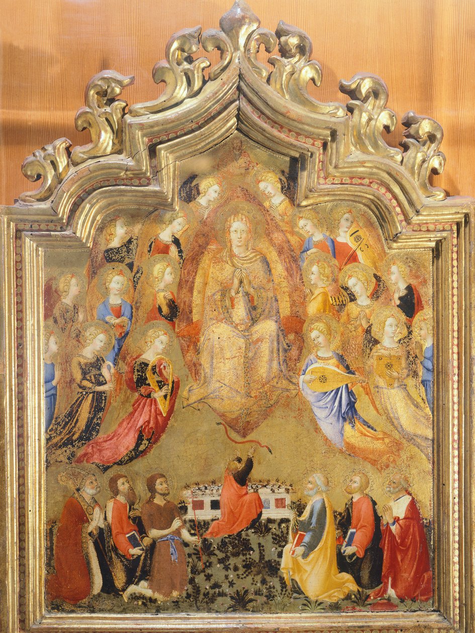 Sano Di Pietron Neitsyt taivaaseenastuminen (1406-1481), Yläosan yksityiskohta tekijältä Sano di also Ansano di Pietro di Mencio Pietro