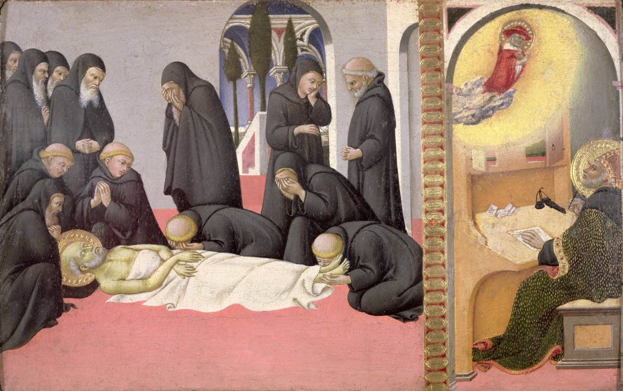 Pyhä Hieronymus ilmestyy Pyhälle Cyril Jerusalemille tekijältä Sano di also Ansano di Pietro di Mencio Pietro