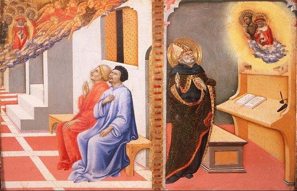 (LtoR) Pyhän Hieromuksen ja Pyhän Johannes Kastajan näyt tekijältä Sano di also Ansano di Pietro di Mencio Pietro