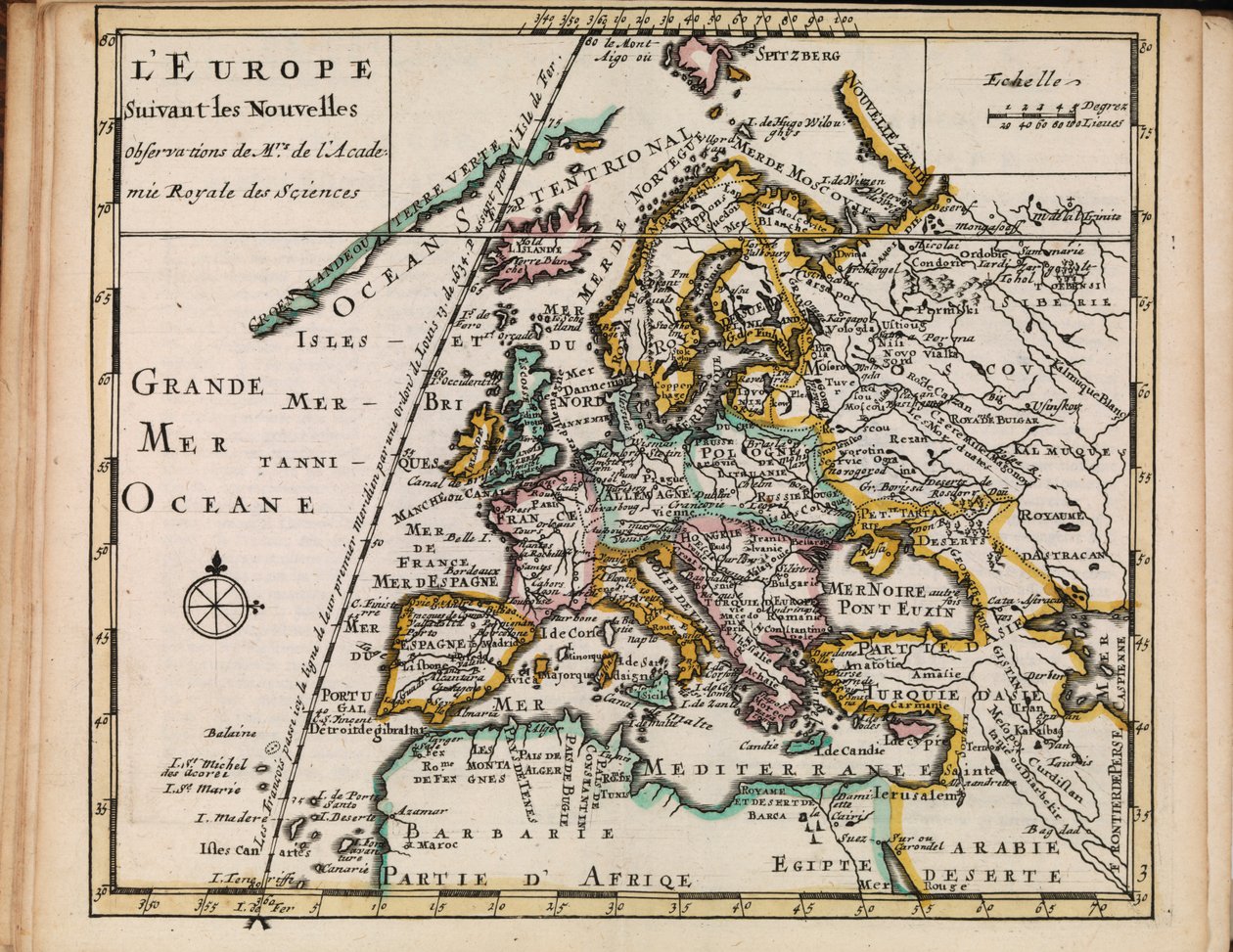 Kartta Nasjonalbibliotekets kartsamling. Kartta er gitt ut i (1690-1708) ja Europa tekijältä Sanson chez Mortier