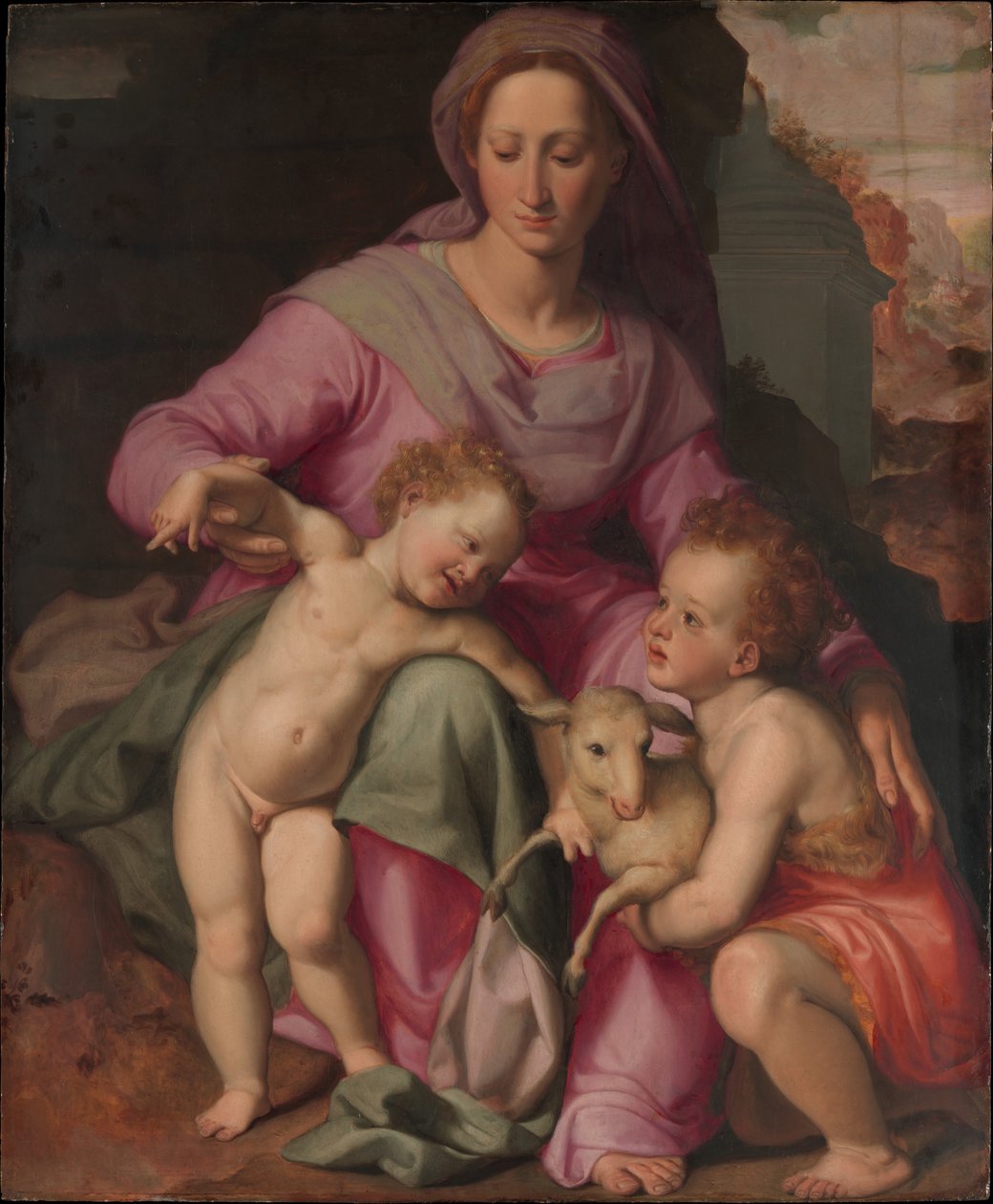 Madonna ja lapsi vauvan kanssa Pyhä Johannes Kastaja, n. 1572 tekijältä Santi di Tito