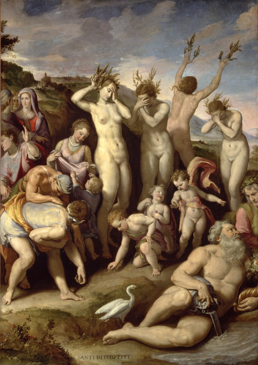 The Sisters of Phaethon, 1572 (öljy liuskekivellä) tekijältä Santi di Tito