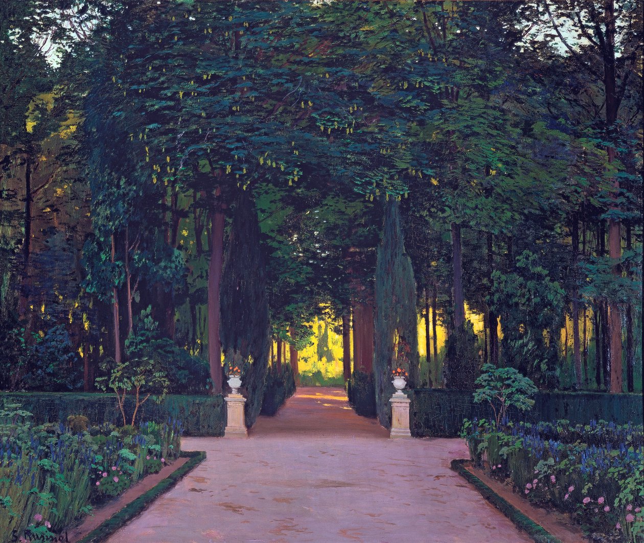 Gardens at Aranjuez, kirjoittanut Rusinol, Santiago (1861-1931). Öljy kankaalle, n. 1899. Mitat: 117x139 cm. Ablo kokoelma tekijältä Santiago Rusinol i Prats