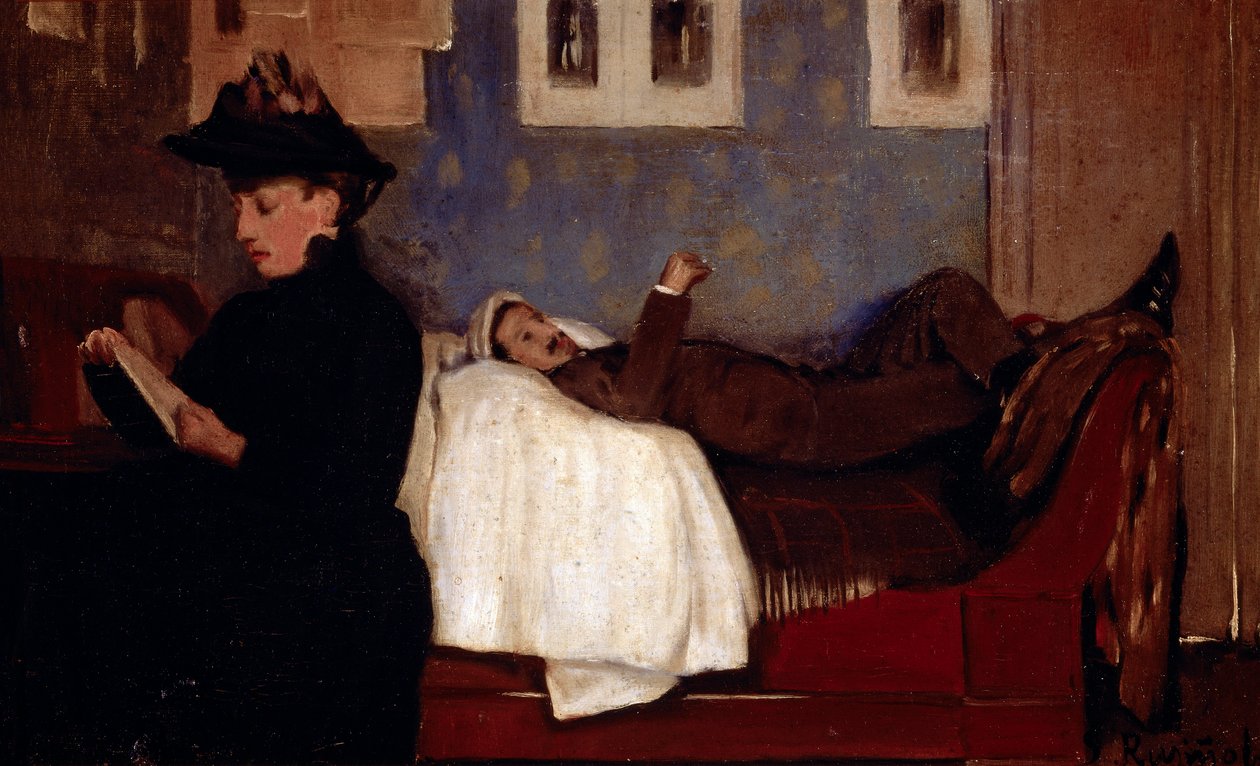 Työpaja Pariisissa. Hahmokerros on luultavasti Miguel Utrillo (1862-1934). Santiago Rusinol y (i) Pratsin maalaus (1861-1931) tekijältä Santiago Rusinol i Prats