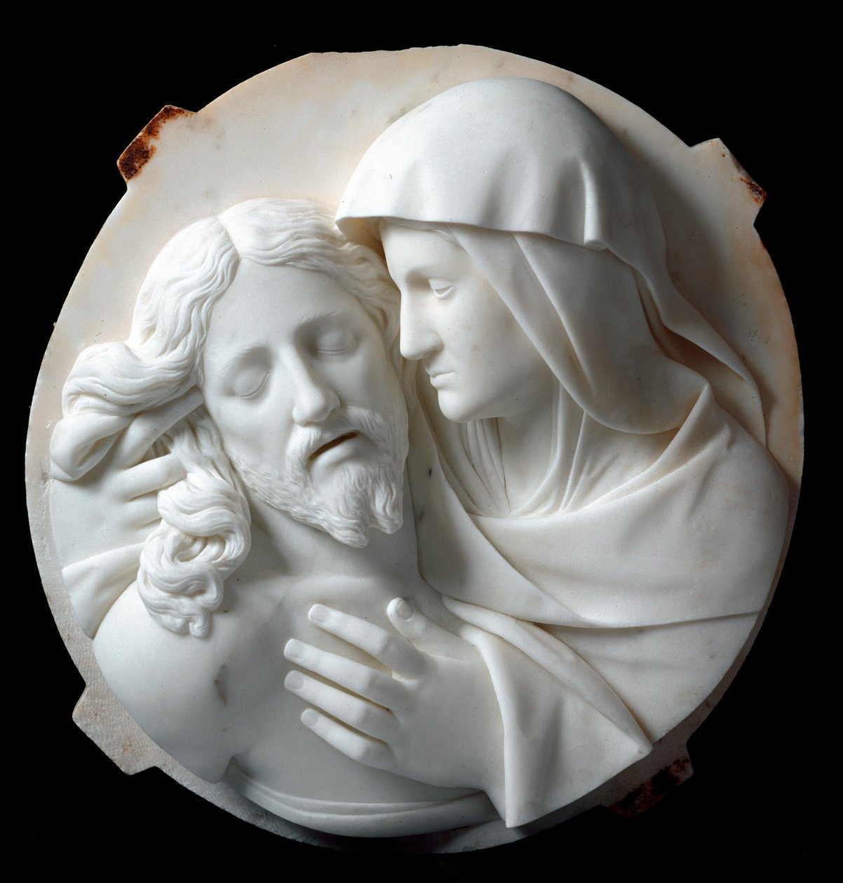 Santo Varnin Pietan marmoriveistos (1807-1885) 1863-1870. Himmeä. 56x52x12 cm Prince Odon di savoian kokoelmasta. Genes, Galleria d