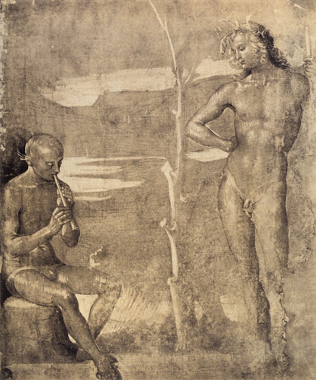 Valmisteleva piirustus Apollolle ja Marsialle, 1490-92 (kynä ja muste pesulla paperille) tekijältä Raffaello Sanzio Raphael