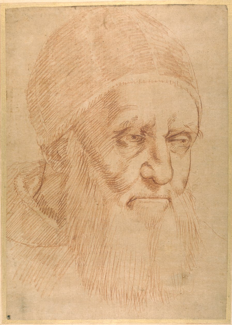 Paavi Julius II Rafaelin sarjakuvan jälkeen (punainen liitu ohuella öljytyllä paperilla) tekijältä Sanzio of Urbino (follower of) Raphael