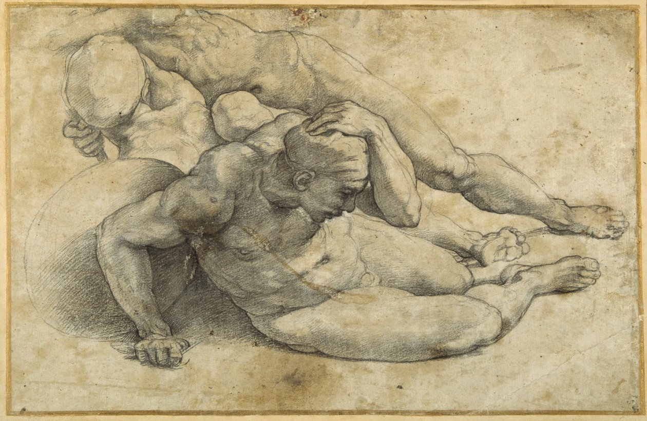 Kolmen sotilaan tutkimus ylösnousemukseen (musta liitu paperilla) tekijältä Sanzio of Urbino (workshop) Raphael