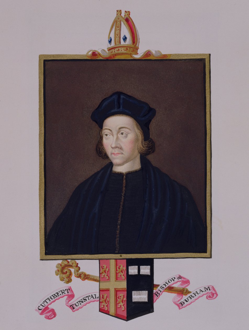 Durhamin piispan Cuthbert Tunstallin (1474-1559) muotokuva vuonna 1825 julkaistusta Queen Elizabethin hovin muistelmista (wc ja guassi paperilla) tekijältä Sarah Countess of Essex