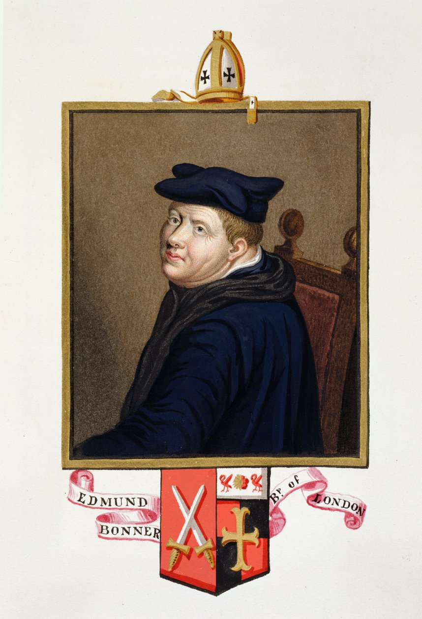 Edmund Bonnerin (n. 1500–1569) muotokuva Lontoon piispan kirjasta "Memoirs of the Court of Queen Elizabeth", julkaistu vuonna 1825 (wc ja guassi paperilla) tekijältä Sarah Countess of Essex